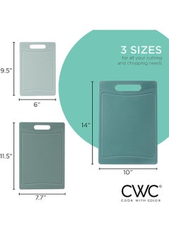 COOK WITH COLOR COOK WITH COLOR Cutting Board Set- 3 Pc. Kitchen Cutting Board Set - Large, Medium and Small Cutting Boards with Non Slip Bottom for Meat, Veggies, Fruits, Easy Grip Handle  - Image 4