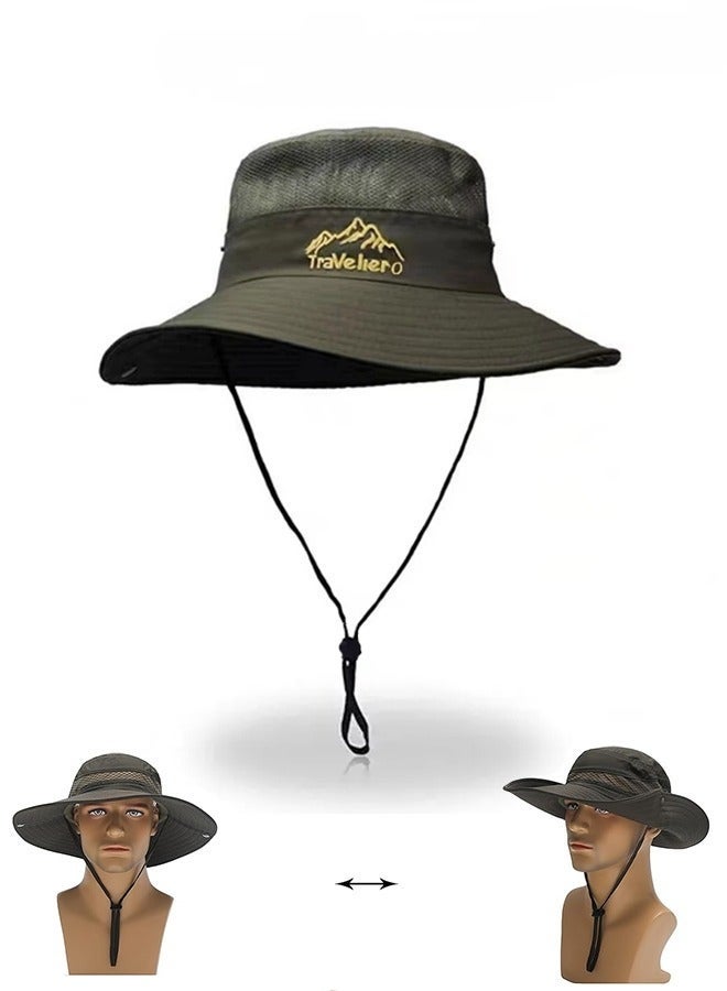 Bucket Hat, Sun Hat for Men Women Wide Brim, UPF 50+, Fishing & Waterproof, Foldable Beach Sun Hat for Hiking Camping Safari (Army Green) - Image 1