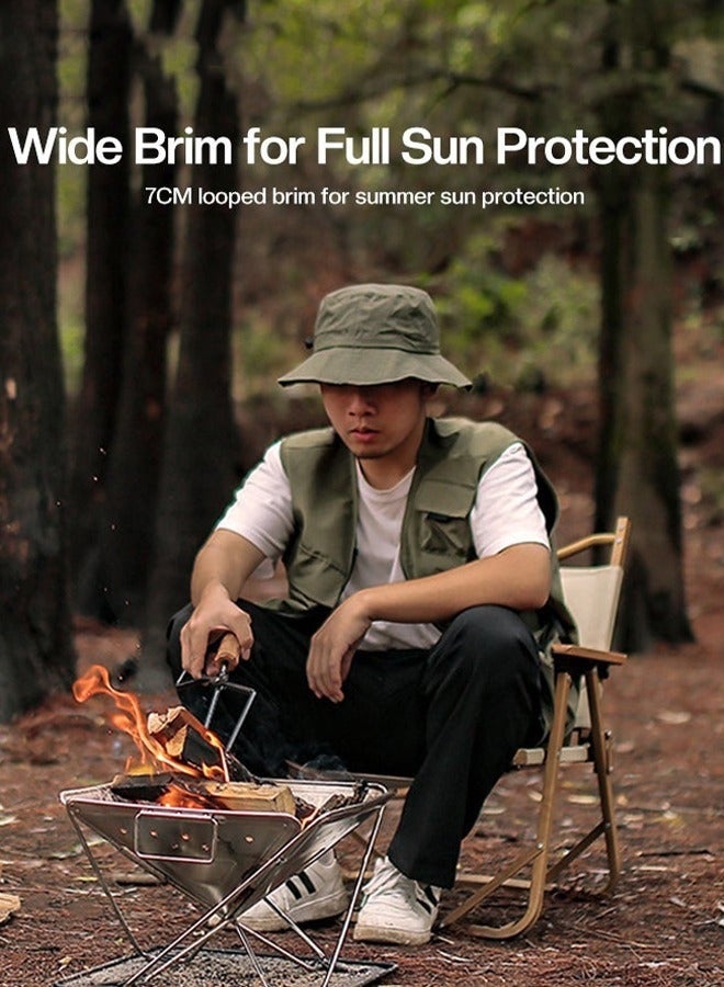 Bucket Hat, Sun Hat for Men Women Wide Brim, UPF 50+, Fishing & Waterproof, Foldable Beach Sun Hat for Hiking Camping Safari (Army Green) - Image 4