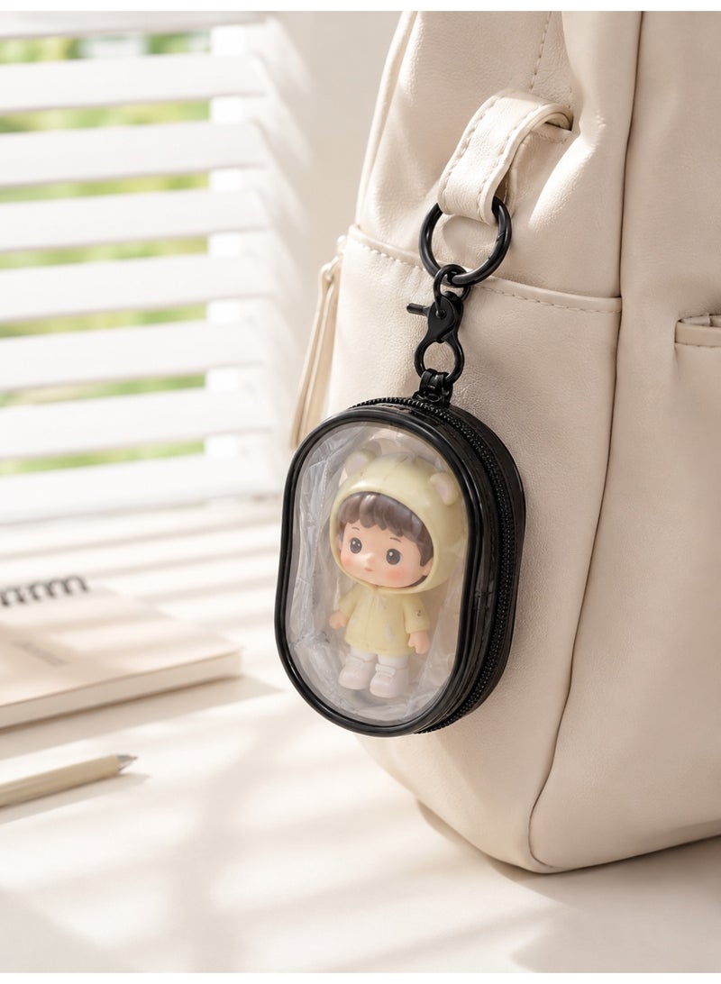 Transparent Mini Figure Case Keychain, Portable Display Holder for Small Collectible Dolls, Black - Image 3