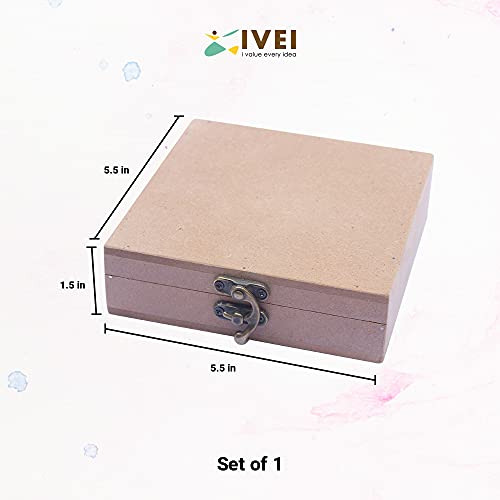 IVEI DIY MDF Wood Blank Square Box for Painting, Craft, Decoupage, Resin Art Work & Decoration (5.5 in X 5.5 in X 1.5 in) - Image 4