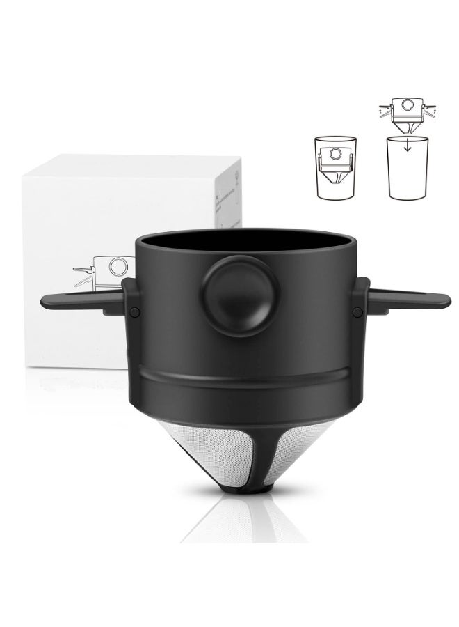 Pour Over Coffee Filter, Portable Stainless Steel Reusable Coffee Dripper Cone - Mini Collapsible Paperless Single Serve 1-2 Cup Coffee Maker for Travel Camping Offices Backpacking - Image 1