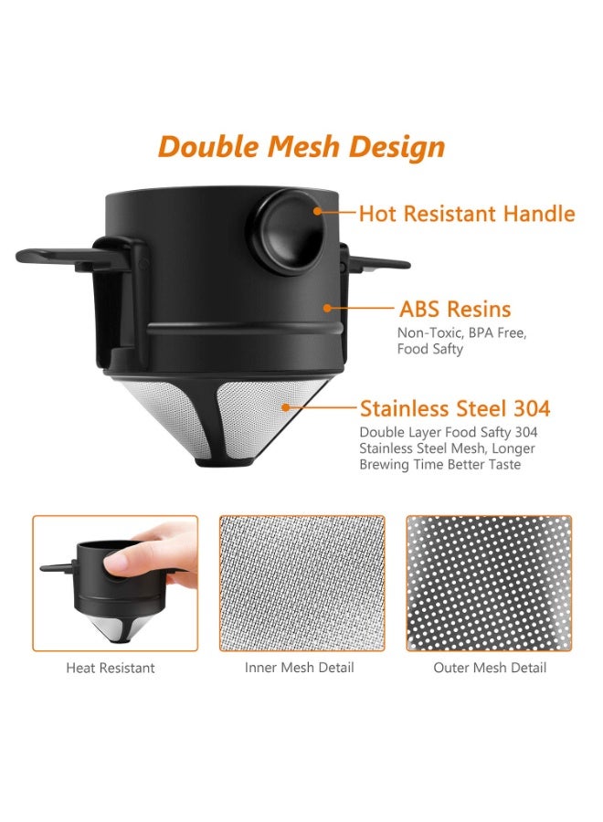 Pour Over Coffee Filter, Portable Stainless Steel Reusable Coffee Dripper Cone - Mini Collapsible Paperless Single Serve 1-2 Cup Coffee Maker for Travel Camping Offices Backpacking - Image 3