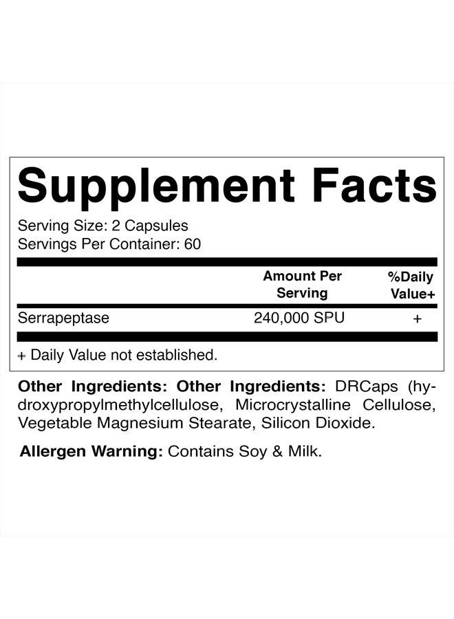 Vitamatic Serrapeptase 240,000 SPU Servings, 120 Delayed Released Capsules - Enteric Coated - Non-GMO & Gluten Free - Made in The USA (120 Count (Pack of 1)) - Image 2