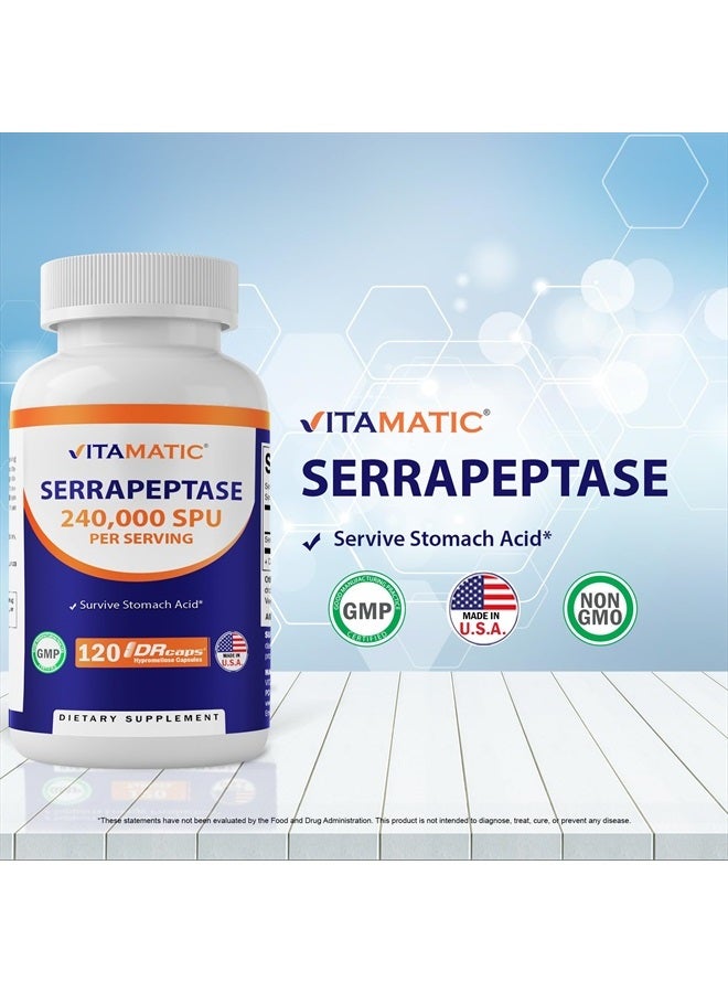 Vitamatic Serrapeptase 240,000 SPU Servings, 120 Delayed Released Capsules - Enteric Coated - Non-GMO & Gluten Free - Made in The USA (120 Count (Pack of 1)) - Image 3