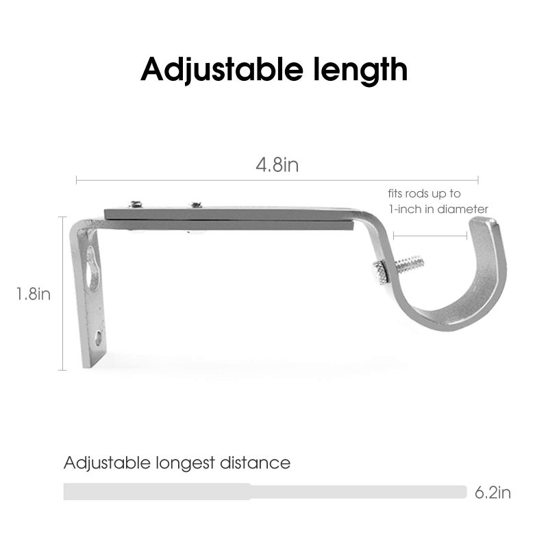 IHRDNNR Curtain Rod Holders Silver Heavy Duty Adjustable Rod Brackets for 7/8 or 1 Inch Rods, Set of 3 (Silver) - Image 3