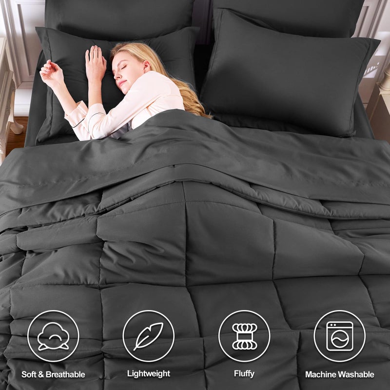 CozyLux Full Size Comforter Sets Dark Grey - 7 Pieces Bed in a Bag Full, Oeko-Tex Certified Bed Set, All Season Soft Bedding Set with Down Alternative Comforter, Sheets, Pillowcases & Pillow Shams - Image 2