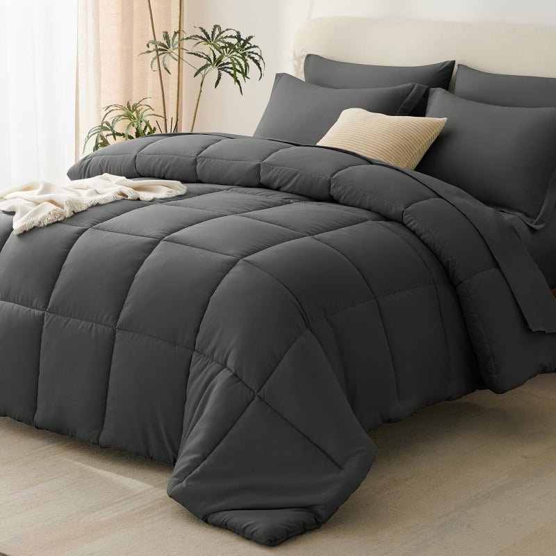CozyLux Full Size Comforter Sets Dark Grey - 7 Pieces Bed in a Bag Full, Oeko-Tex Certified Bed Set, All Season Soft Bedding Set with Down Alternative Comforter, Sheets, Pillowcases & Pillow Shams - Image 1