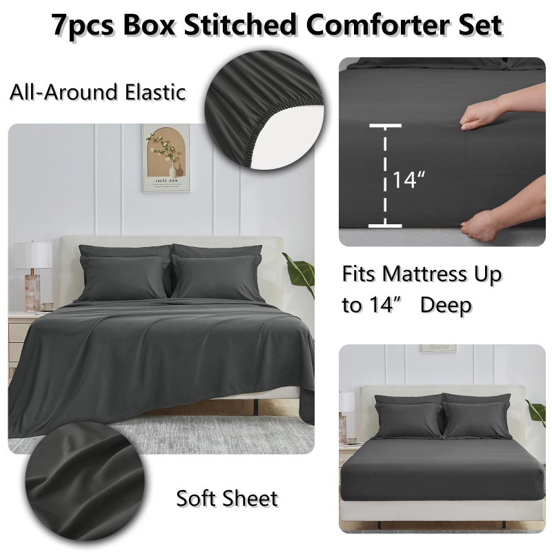 CozyLux Full Size Comforter Sets Dark Grey - 7 Pieces Bed in a Bag Full, Oeko-Tex Certified Bed Set, All Season Soft Bedding Set with Down Alternative Comforter, Sheets, Pillowcases & Pillow Shams - Image 4