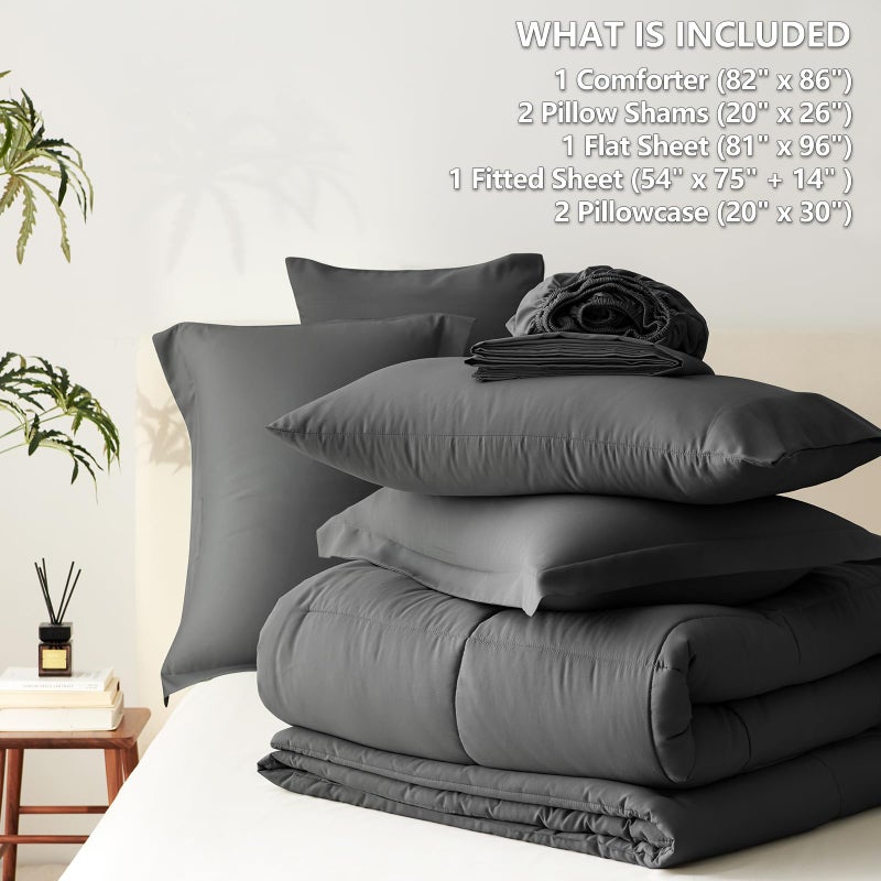 CozyLux Full Size Comforter Sets Dark Grey - 7 Pieces Bed in a Bag Full, Oeko-Tex Certified Bed Set, All Season Soft Bedding Set with Down Alternative Comforter, Sheets, Pillowcases & Pillow Shams - Image 5
