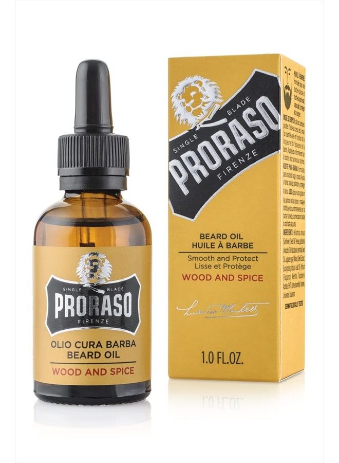 proraso زيت لحية للرجال لترويض وتنعيم وتكييف شعر اللحية - خشب وتوابل، 1 أونصة سائلة (عبوة من 1) - Image 1