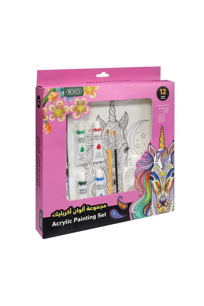 ROCO Painting Set with Canvas Board Color Accessory Set Pink15 Pieces