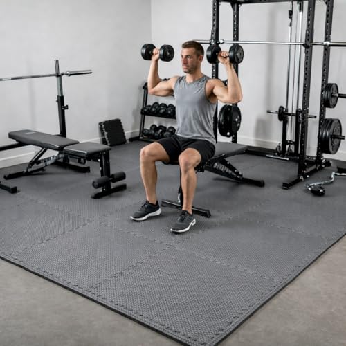 EASY HOME Gym Mats for Floor for Home and Living Room, Interlocking Rubber Floor Gym Mat for Exercise, Super Absorbent EVA Foam Workout Mat- 60x60cm - 12mm Thickness, Grey (Pack of 4-12 Sq Ft Area) - Image 3