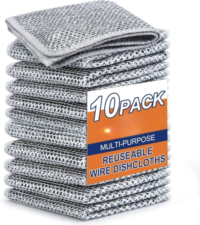 SPJ ENTERPRISE SPJ ENTERPRISE Multipurpose Wire Dishwashing Rags for Wet and Dry Stainless Steel Scrubber NonScratch Wire Dishcloth for Washing Dishes Sinks Counters Easy Rinsing Machine Washable Pack 10
