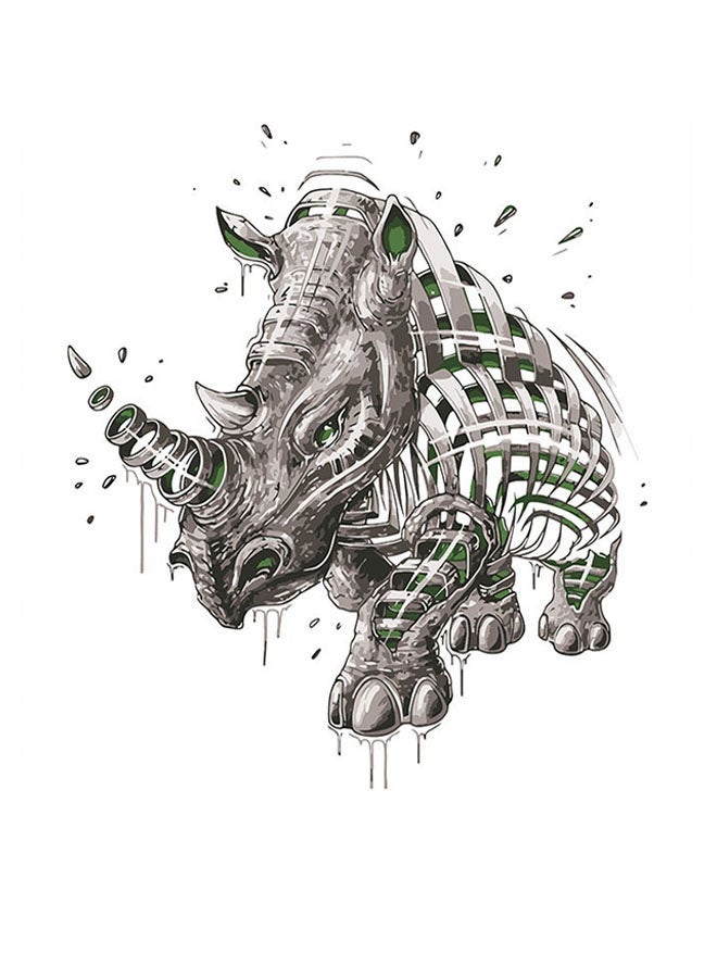 RYN Rhino Themed Wall Art White/Grey/Green 30x30cm - Image 1