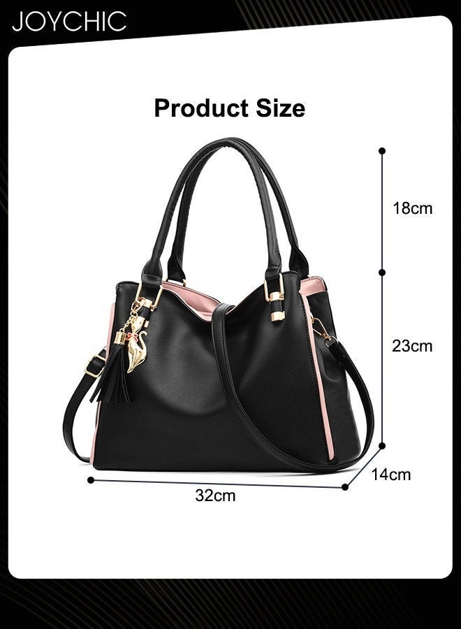 Joychic Fashionable Women Handbag Soft PU Waterproof Ladies Shoulder Bag Large Capacity Multi Pocket Commuting Crossbody Bag for Office Daily Work Black - Image 5