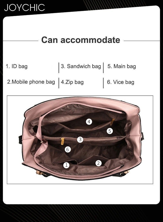 Joychic Fashionable Women Handbag Soft PU Waterproof Ladies Shoulder Bag Large Capacity Multi Pocket Commuting Crossbody Bag for Office Daily Work Black - Image 4