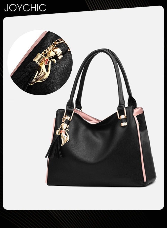 Joychic Fashionable Women Handbag Soft PU Waterproof Ladies Shoulder Bag Large Capacity Multi Pocket Commuting Crossbody Bag for Office Daily Work Black - Image 3