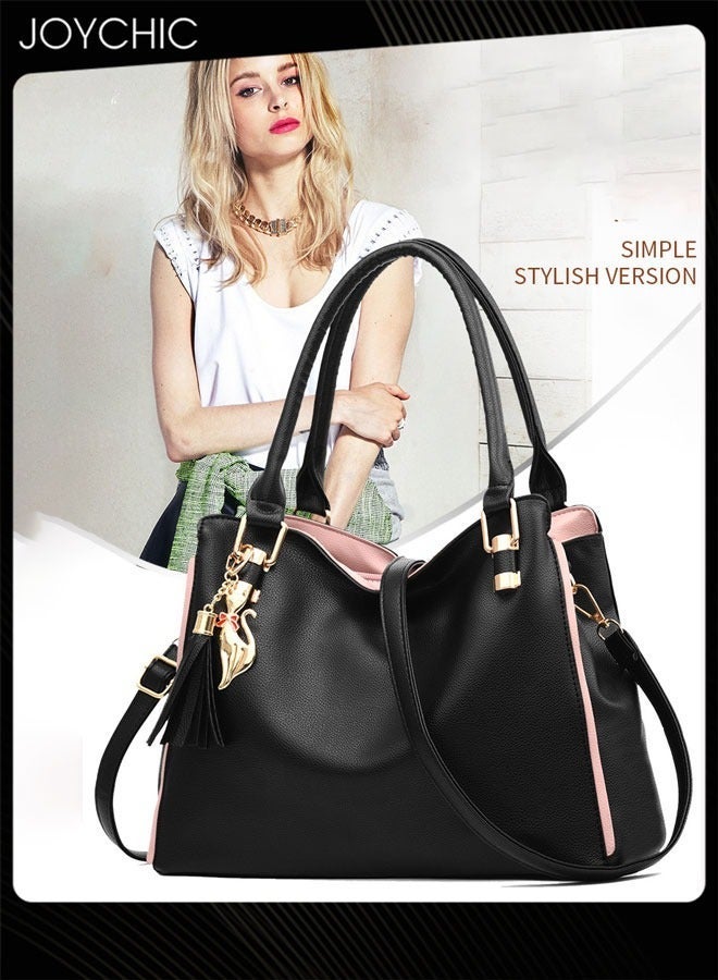 Joychic Fashionable Women Handbag Soft PU Waterproof Ladies Shoulder Bag Large Capacity Multi Pocket Commuting Crossbody Bag for Office Daily Work Black - Image 1