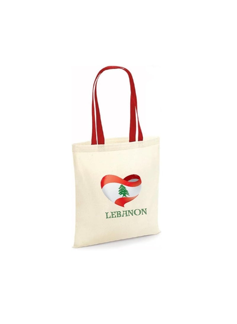 PRINTSHOP4ME Lebanon Cotton Tote Bag–Eco-Friendly,Reusable Cotton Bag With Sturdy Red Handles–Perfect For Celebrating Events And Festivals-Party Gift Idea And Cotton Gift Bag - Image 1