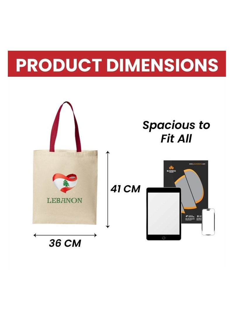 PRINTSHOP4ME Lebanon Cotton Tote Bag–Eco-Friendly,Reusable Cotton Bag With Sturdy Red Handles–Perfect For Celebrating Events And Festivals-Party Gift Idea And Cotton Gift Bag - Image 2