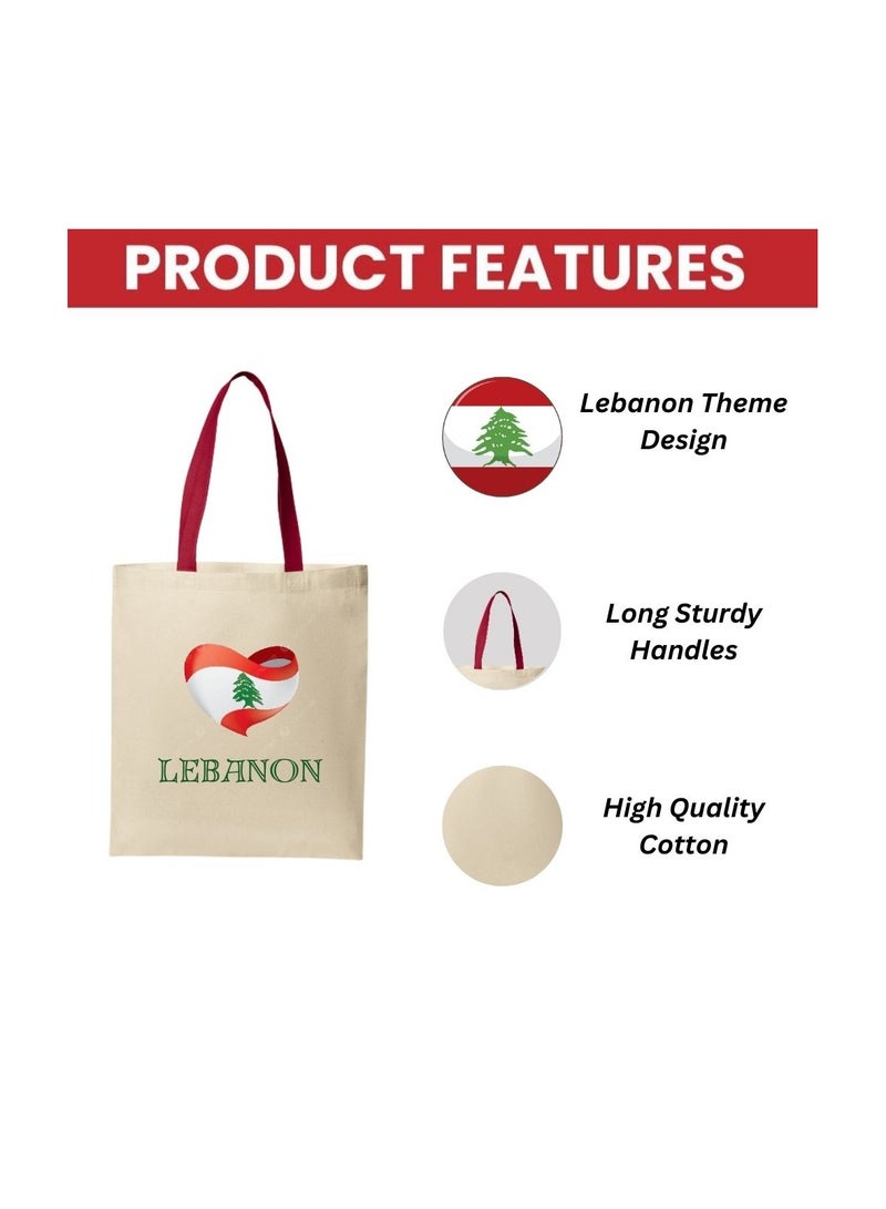 PRINTSHOP4ME Lebanon Cotton Tote Bag–Eco-Friendly,Reusable Cotton Bag With Sturdy Red Handles–Perfect For Celebrating Events And Festivals-Party Gift Idea And Cotton Gift Bag - Image 3