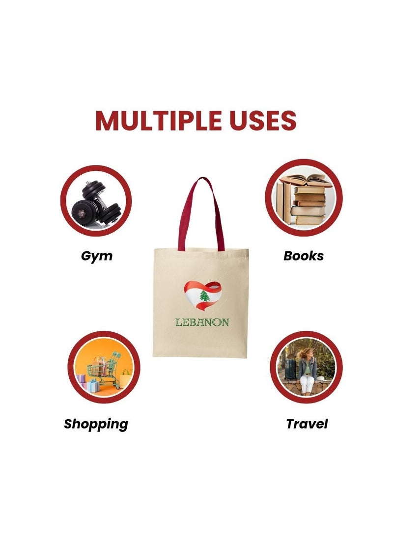 PRINTSHOP4ME Lebanon Cotton Tote Bag–Eco-Friendly,Reusable Cotton Bag With Sturdy Red Handles–Perfect For Celebrating Events And Festivals-Party Gift Idea And Cotton Gift Bag - Image 4