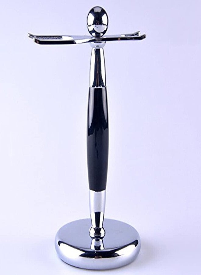 SANWA Deluxe Stainless Steel Shaving Brush Stand Holder for Razor & Brush Weighted Base Black Handle - Image 2