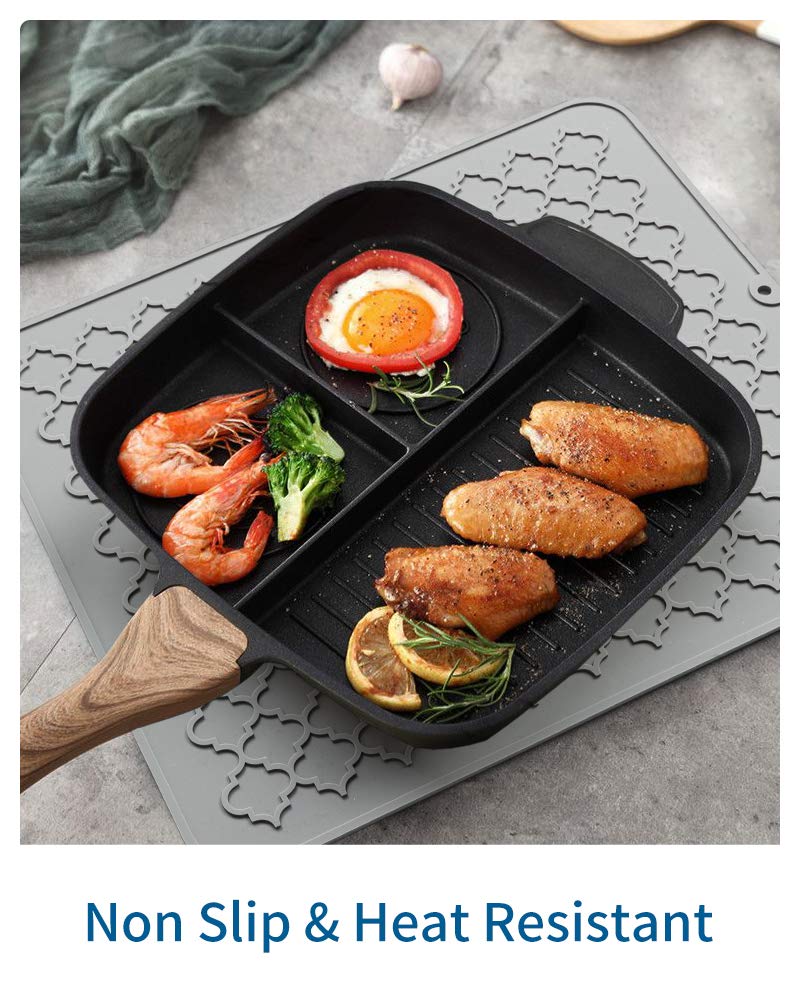 AMOAMI Silicone Dish Drying Mat - Heat Resistant Kitchen Accessory (12" x 16, GREY) - Image 4