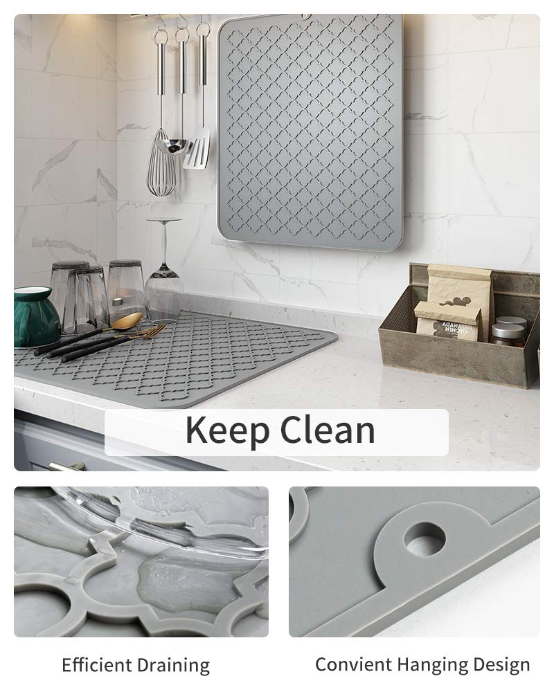 AMOAMI Silicone Dish Drying Mat - Heat Resistant Kitchen Accessory (12" x 16, GREY) - Image 2