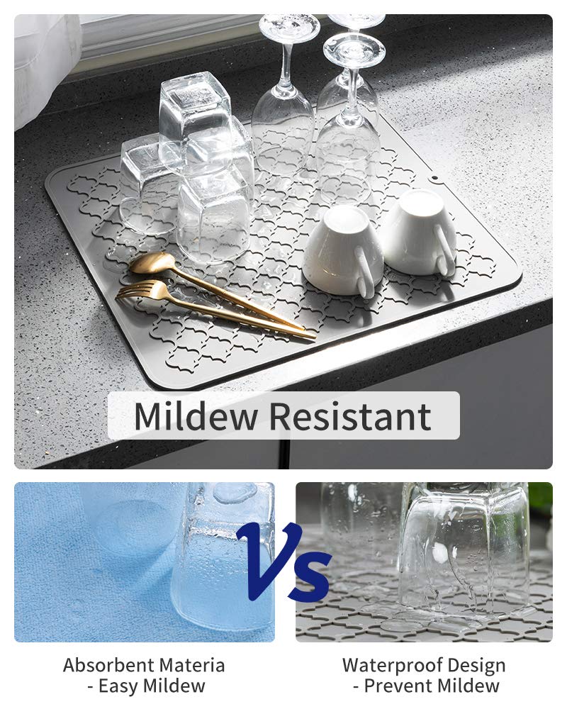 AMOAMI Silicone Dish Drying Mat - Heat Resistant Kitchen Accessory (12" x 16, GREY) - Image 3