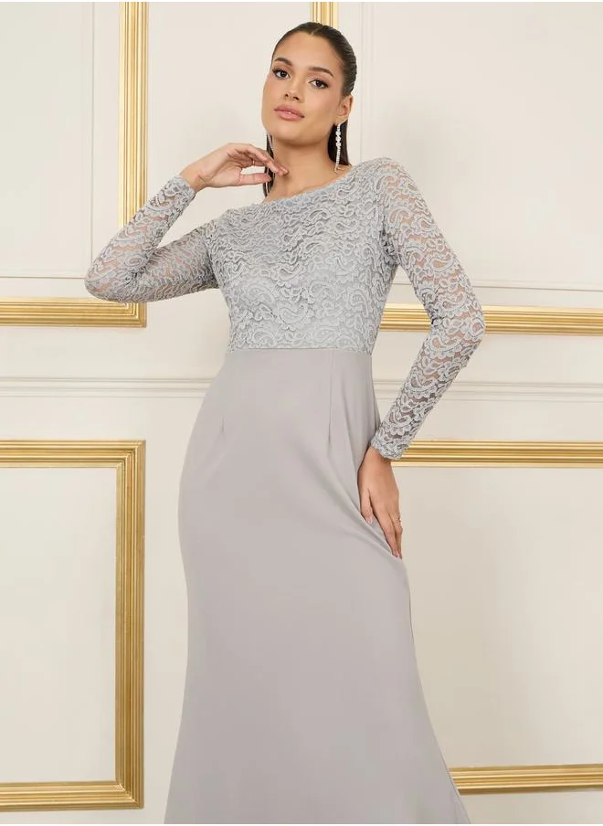 Styli Lace Detail Long Sleeves Mermaid Dress