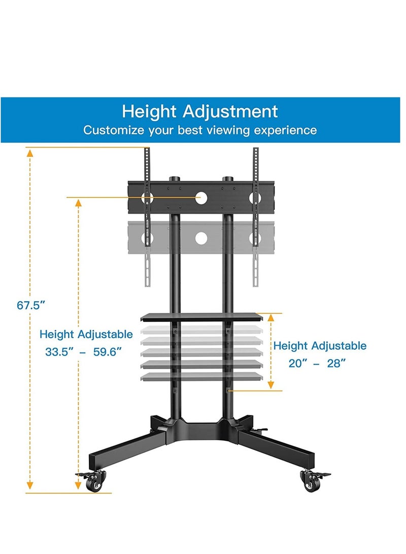 ELTRAZONE Mobile TV Cart with Wheels for 32-65 Inch LCD LED Plasma Flat Screen TVs- Height Adjustable Rolling TV Stand Hold up to 132 lbs- Floor Stand with Tray Max VESA 600x400mm - Image 3