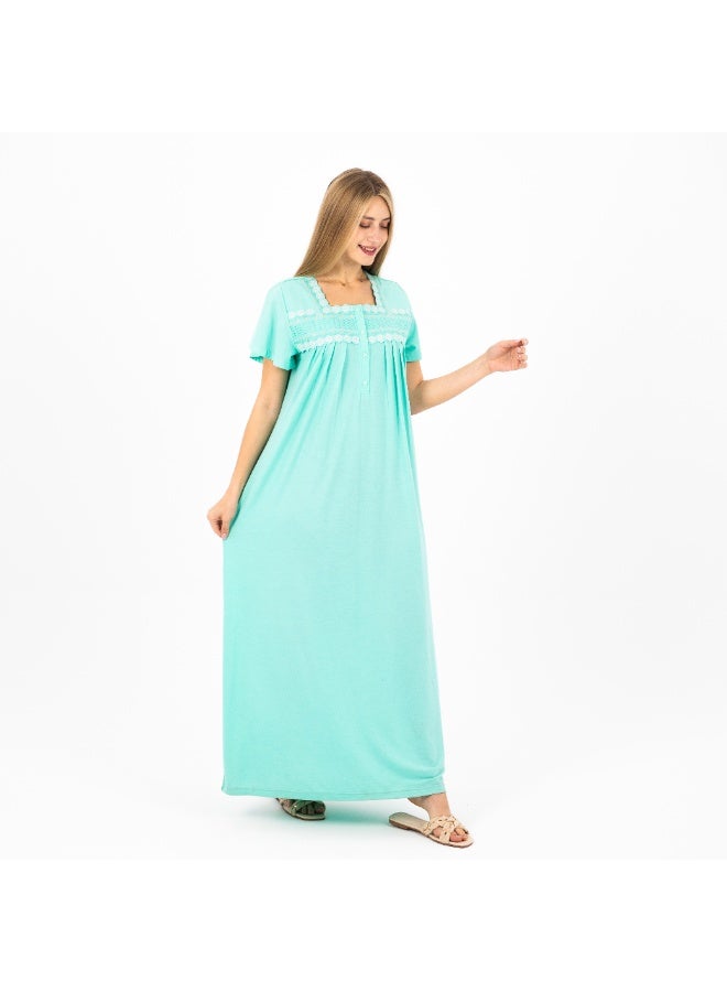 zecotex  Women's Cotton Lounge Jalabiya / Home Abaya – Short Sleeve Embroidered House Dress – Pistachio  - Image 3