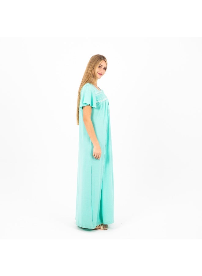 zecotex  Women's Cotton Lounge Jalabiya / Home Abaya – Short Sleeve Embroidered House Dress – Pistachio  - Image 4