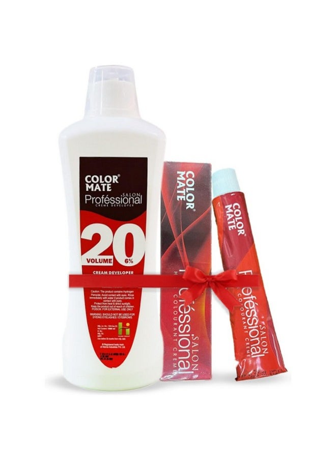 COLOR MATE Salon Professional Hair Colourant Creme (2 Tubes) 80G + Hair Colour Developer 20 Vol 6% | 1000 Ml Combo. (Dark Brown 3.0)  - Image 1