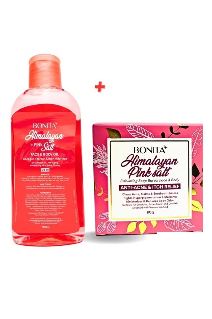 بونيتا صابون ملح الهيمالايا الوردي 80 جرام & زيت ملح الهيمالايا الوردي للوجه والجسم بعامل حماية من الشمس 30 - 100 مل - Image 2