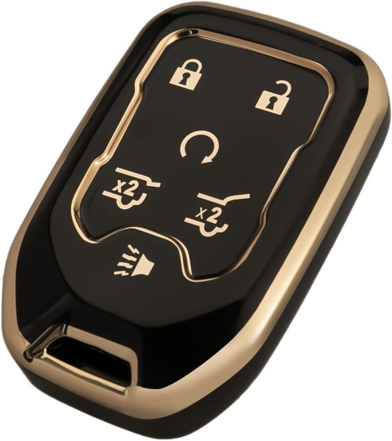 OFFCURVE Key Fob Cover for GMC Yukon/Yukon XL Terrain Acadia Sierra Soft TPU Key Fob Case for Chevy Chevrolet Suburban Tahoe Car Accessories Holder Remote Smart 6 Buttons Key Protector, Black - Image 1