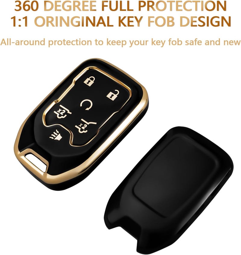 OFFCURVE Key Fob Cover for GMC Yukon/Yukon XL Terrain Acadia Sierra Soft TPU Key Fob Case for Chevy Chevrolet Suburban Tahoe Car Accessories Holder Remote Smart 6 Buttons Key Protector, Black - Image 3