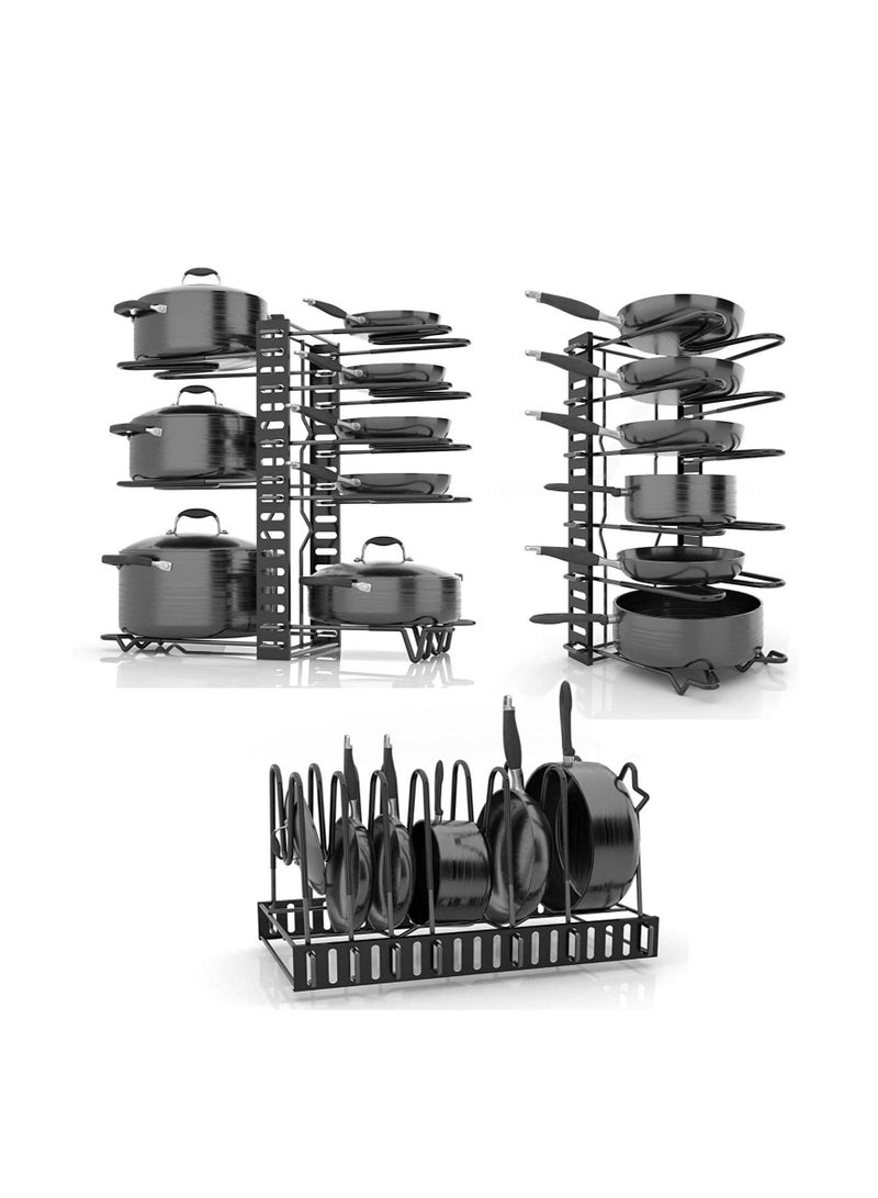 Womdee Metal Pan Organizer Rack,Pots and Pans Organizer,Pantry & Kitchen Cabinet Organizer,Lids, Dishes, Pot and Pan Organizer, Horizontal & Vertical Pot Rack with 3 Use Methods - Image 4