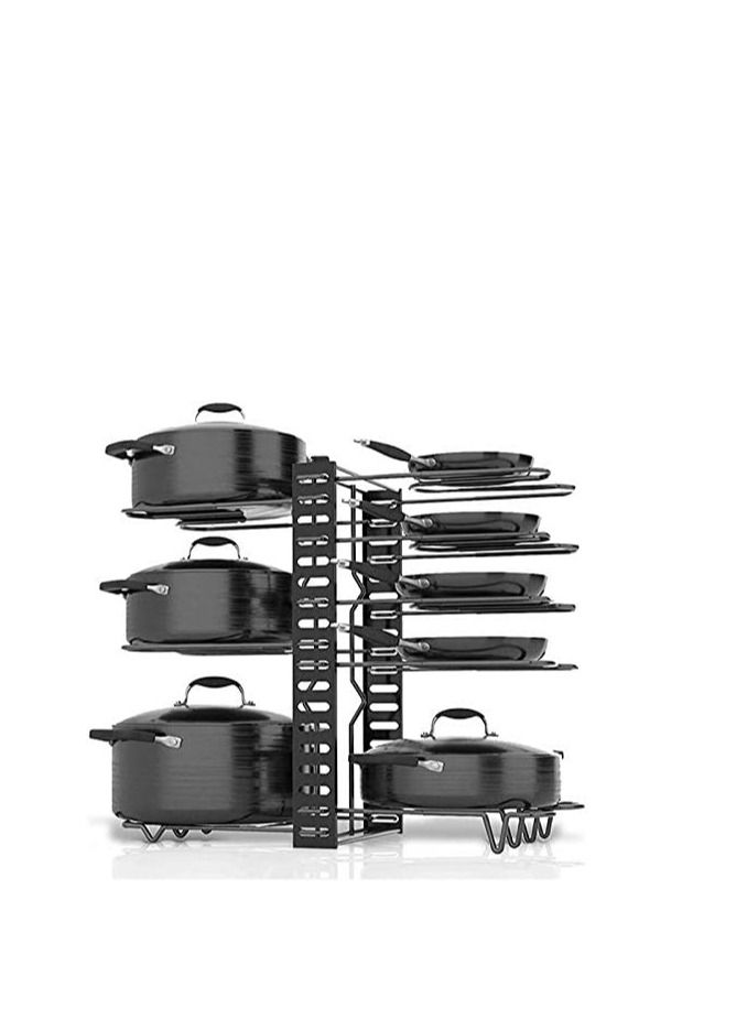 Womdee Metal Pan Organizer Rack,Pots and Pans Organizer,Pantry & Kitchen Cabinet Organizer,Lids, Dishes, Pot and Pan Organizer, Horizontal & Vertical Pot Rack with 3 Use Methods - Image 1