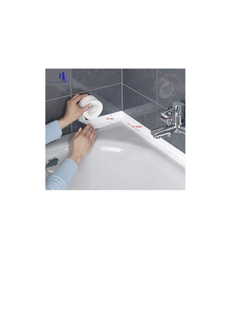 بيورول Beorol لاصق مضاد للماء مانع التسرب / شريط الحمام لأحواض الاستحمام وأرضيات الدش والمغاسل 22 مم × 2.4 م أبيض - Image 3