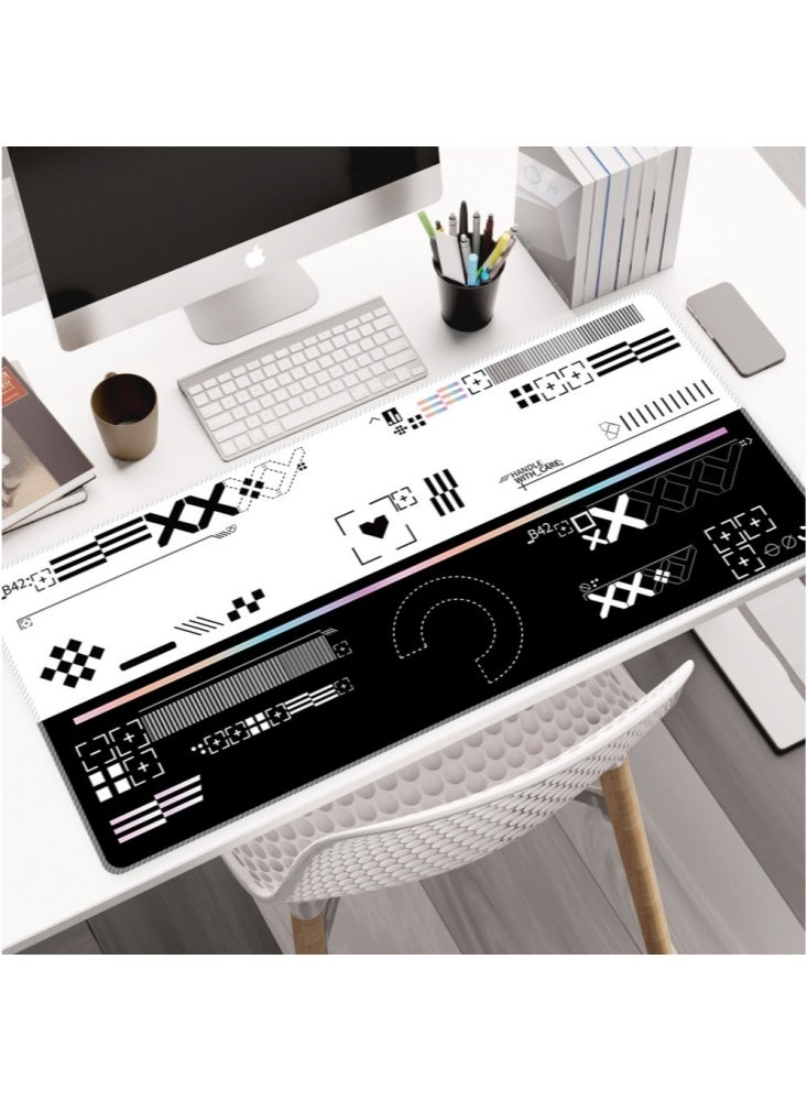 Large Gaming Mouse Pad Stitched Edges Extended Mousepad Smooth Cloth Surface Non-Slip Rubber Base Waterproof Anime Fine Woven Jacquard Spill-Resistant Desk Pad for Keyboard and Mouse for Precise and Quick Gliding of the Mouse Black and White(Geometry)  - Image 2