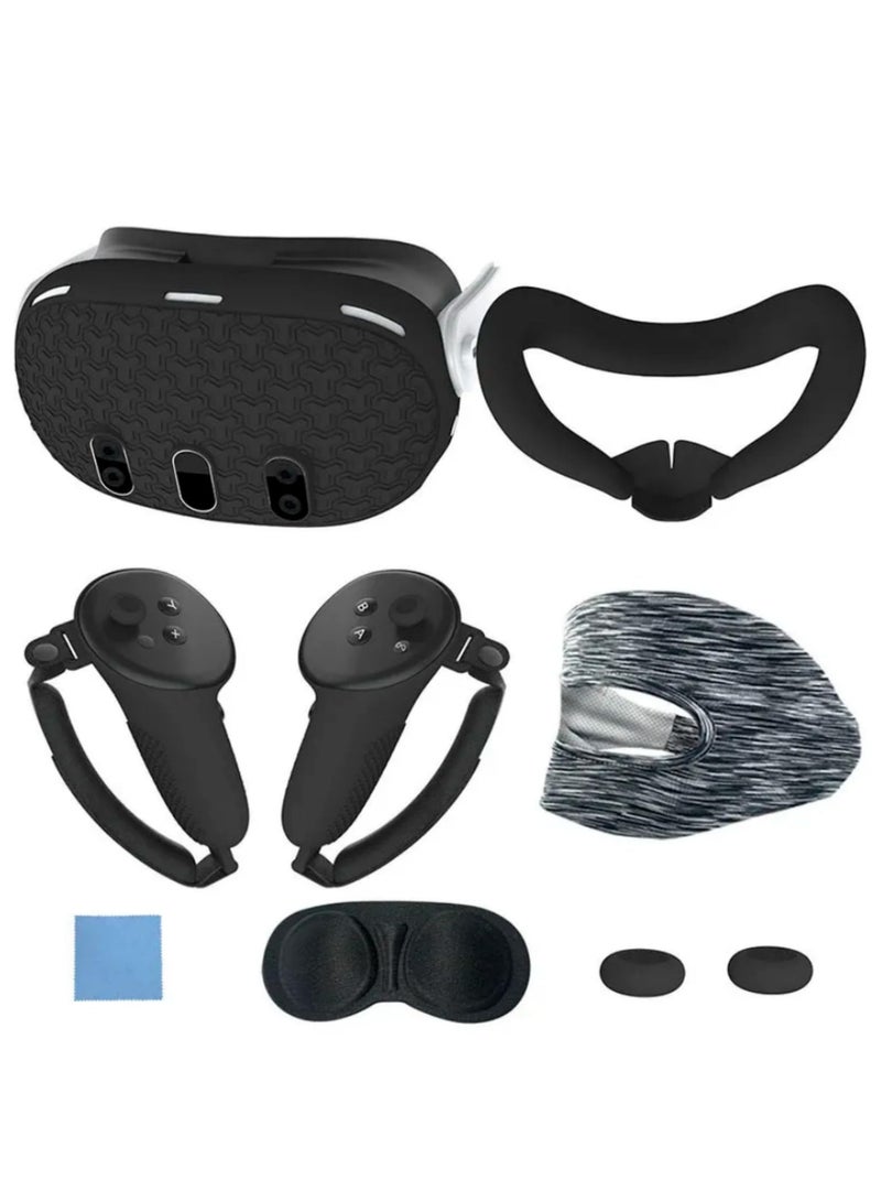 غلاف سيليكون واقي لحاسوب Meta Quest 3 VR، غطاء للرأس والوجه، وسادة عين، مقابض، أزرار، إكسسوارات VR باللون الأسود - Image 1