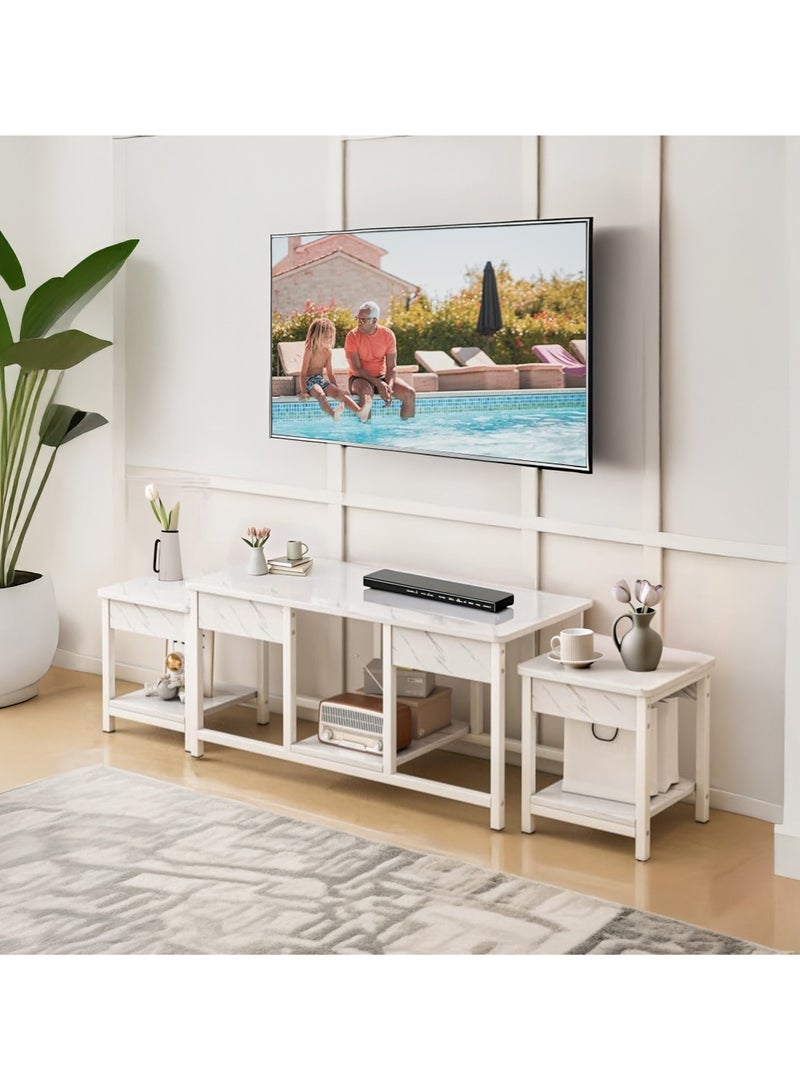 إيه جي دي مجموعة طاولات متداخلة من 3 قطع طاولات جانبية قابلة للتكديس للقهوة والشاي وطاولة تلفزيون، تخزين مفتوح - Image 1