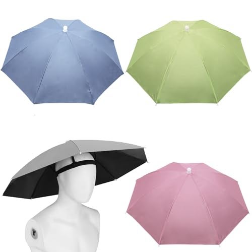 MUFEKUM 4 Pack Umbrella Hats 27 HandsFree Head Umbrella Hats for Adult Folding Waterproof Umbrella Cap With Head Strap for Outdoor Party Fishing Sun Rain Beach Golf Hiking Cool color - Image 1