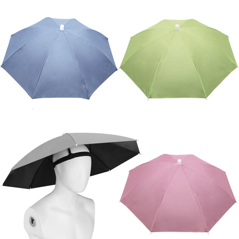 MUFEKUM 4 Pack Umbrella Hats 27 HandsFree Head Umbrella Hats for Adult Folding Waterproof Umbrella Cap With Head Strap for Outdoor Party Fishing Sun Rain Beach Golf Hiking Cool color - Image 2