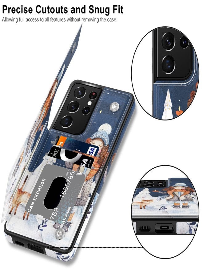 LETO Galaxy S21 Ultra Case,Luxury Flip Folio Leather Wallet Case Cover with Fashion Designs for Girls Women,Card Slots Protective Phone Case for Samsung Galaxy S21 Ultra 6.8" A Girl and Cat - Image 3