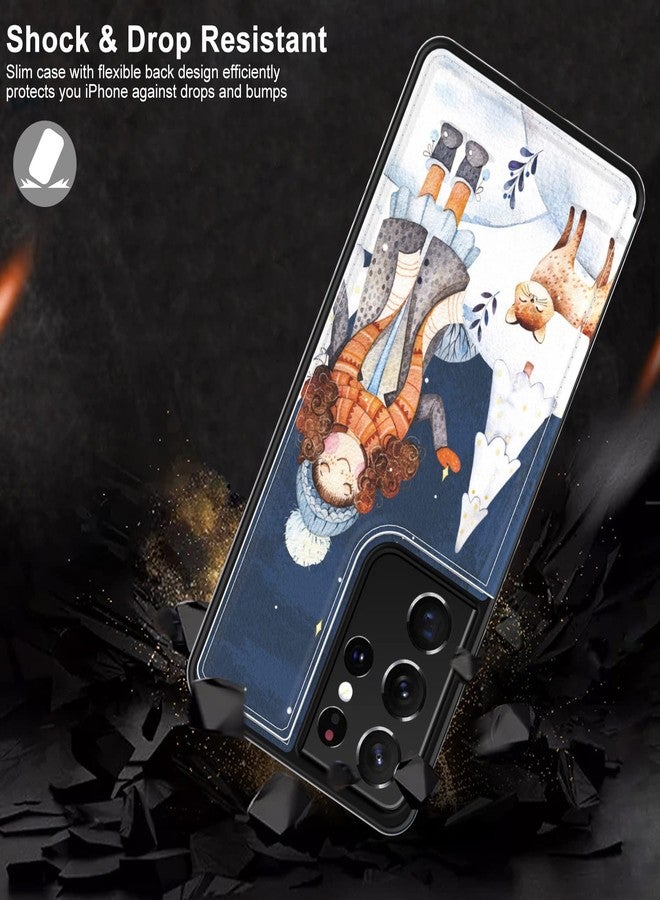 LETO Galaxy S21 Ultra Case,Luxury Flip Folio Leather Wallet Case Cover with Fashion Designs for Girls Women,Card Slots Protective Phone Case for Samsung Galaxy S21 Ultra 6.8" A Girl and Cat - Image 5