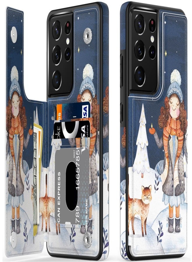 LETO Galaxy S21 Ultra Case,Luxury Flip Folio Leather Wallet Case Cover with Fashion Designs for Girls Women,Card Slots Protective Phone Case for Samsung Galaxy S21 Ultra 6.8" A Girl and Cat - Image 1